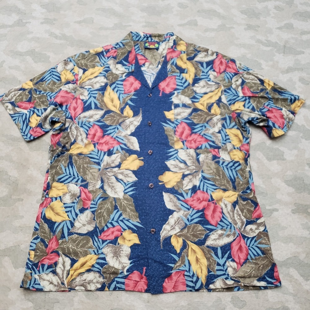 Vintage Hawaii Blues Shirt Mens Large Blue Short Sleeve Button-Up Aloha Beach